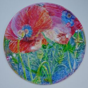 "Schwebend im Mohnschein", Acryl auf Holz, 60cm